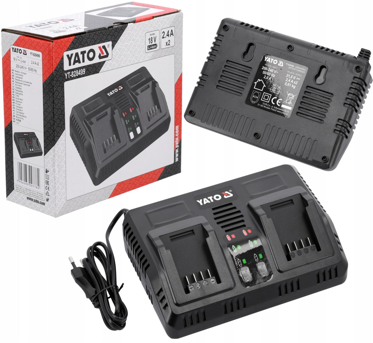 YATO ŁADOWARKA PODWÓJNA 2.2A DO AKUMULATORÓW ELEKTRONARZĘDZI SYSTEMU 18V