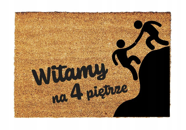 Witamy na 4 piętrze wycieraczka pod drzwi 60X40 CM czwarte piętro mata wejściowa kokosowa gumowa pvc brązowa 15 mm