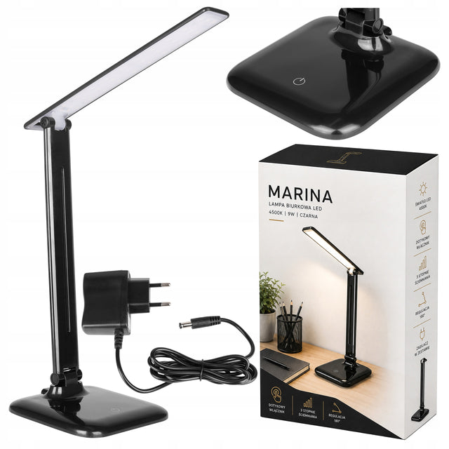 Lampka LED Na Biurko Biurkowa Nocna Szkolna Dotykowa Ściemnialna Regulowana czarna do pracy i nauki, 9 w, 37 cm, zasilanie sieciowe