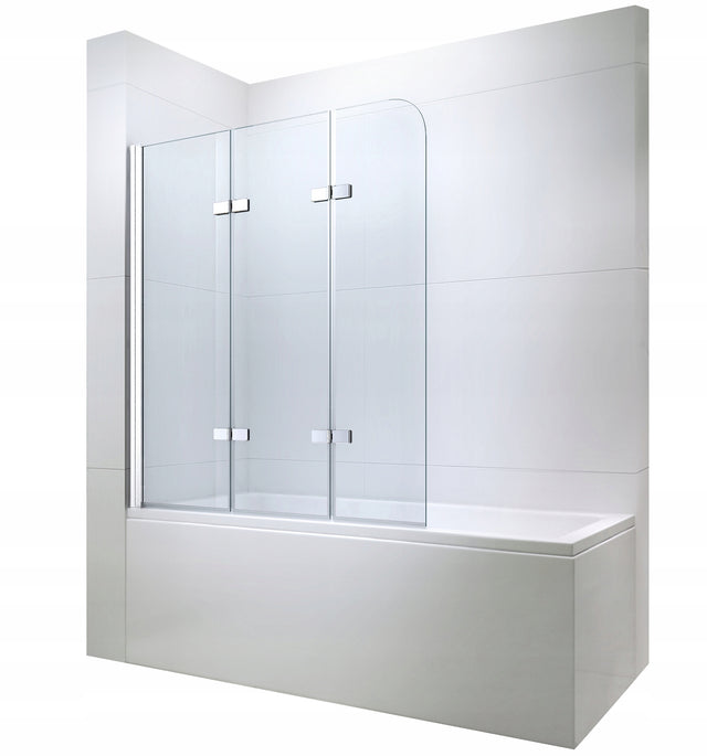 Parawan na wannę nawannowy 3 skrzydłowy częściowy składany 120 CM szkło 6mm osłona do kąpieli, transparentna szyba 140 cm