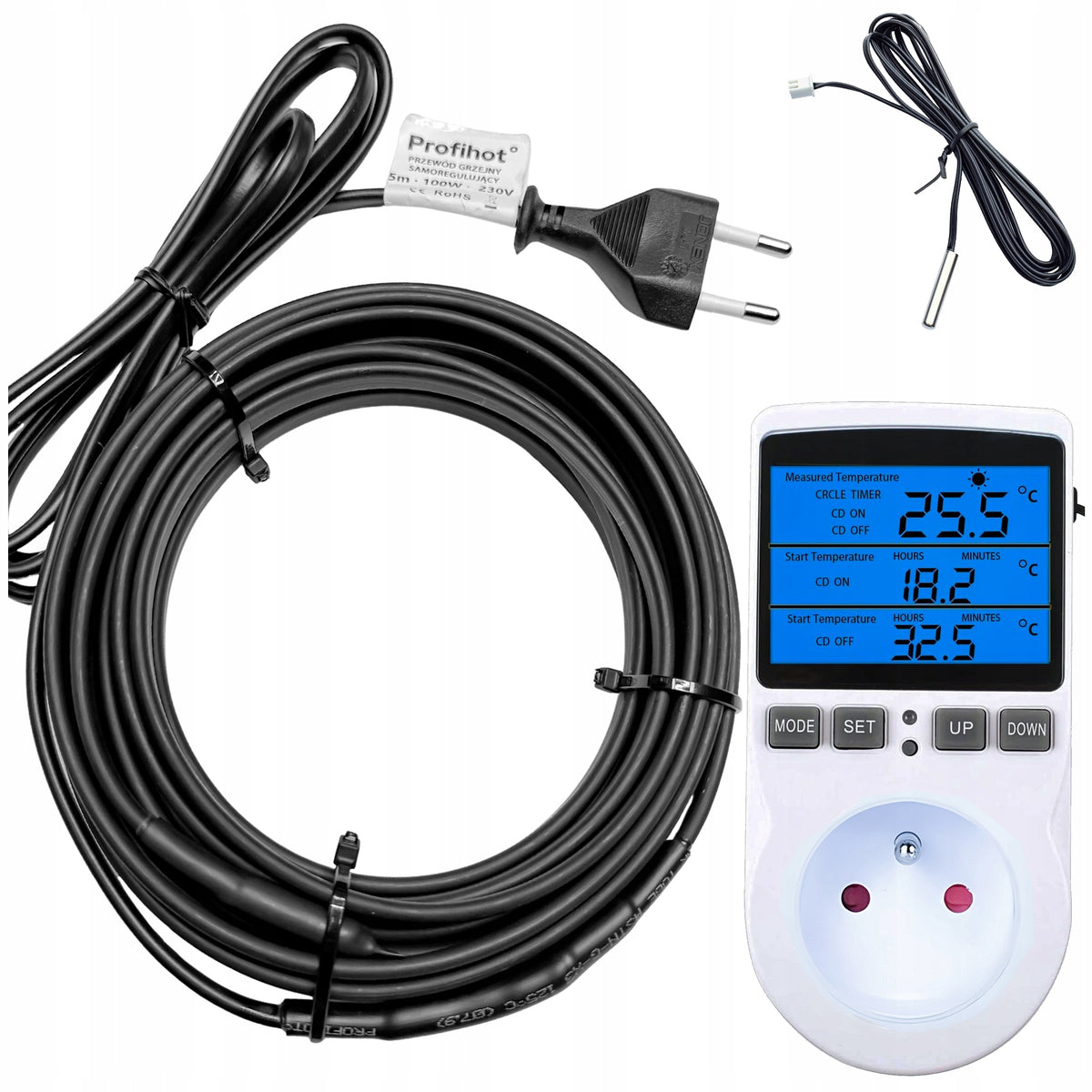 Przewód grzejny z termostatem kabel grzewczy samoregulujący 230V 60W 3m ogrzewanie rur, ochrona przed zamarzaniem, 20