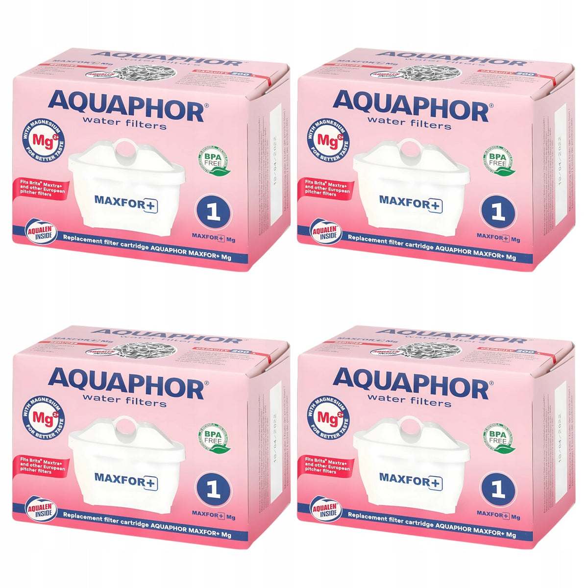 4x Filtr Dzbankowy Wkłady do Dzbanka do Wody aquaphor B25 maxfor+ Mg Zestaw kasety wymienne, wydajność 200 l