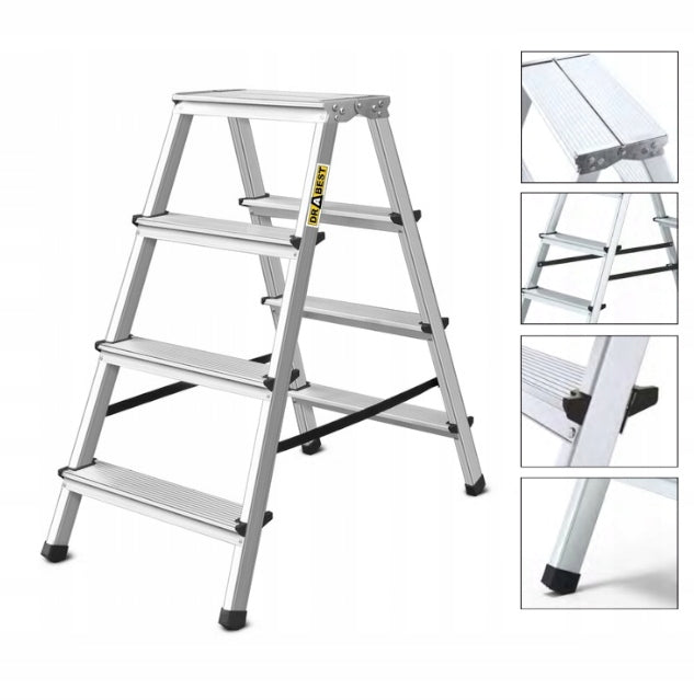 Drabina aluminiowa dwustronna 2x4 stopniowa 125 kg drabest podest podnóżek schodki do prac domowych, wysokość robocza