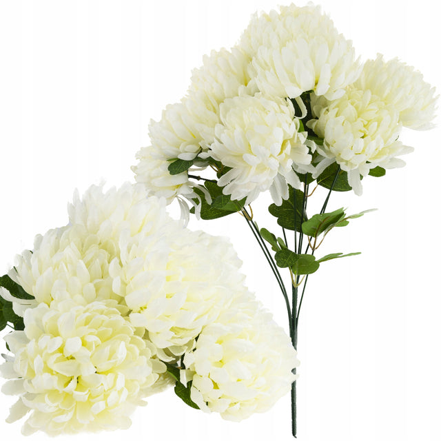Chryzantemy sztuczne kwiaty bukiet kwiatów dekoracja na stroik wiązanka białe, 9 sztuk, 50 cm, do kompozycji florystycznych