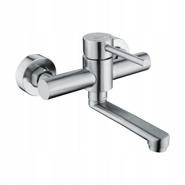 Bateria zlewozmywakowa.ścienna duro acero 15 CM stal nierdzewna inox kran do umywalki jednouchwytowy z ruchomą wylewką srebrny