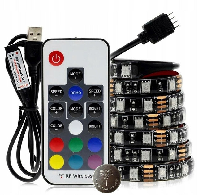 Taśma LED 3 M RGB 5050 podświetlenie TV USB pilot radiowy oświetlenie ambientowe, wielokolorowa, 5V, IP20, jasność 198 lm