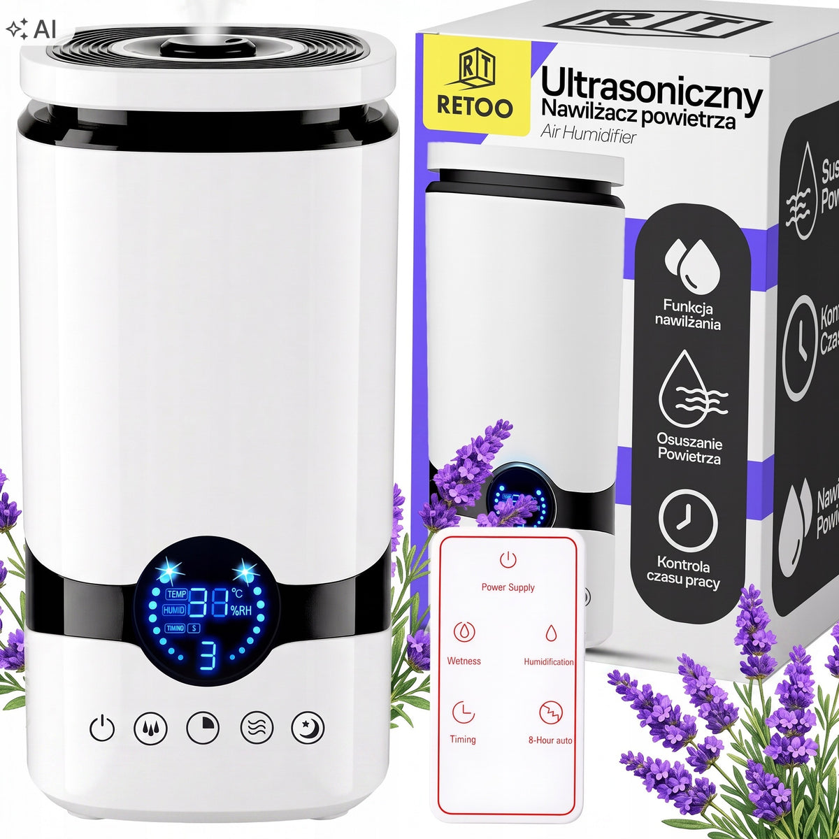 Nawilżacz powietrza automatyczny + aromaterapia 2w1 zapachowy dyfuzor nawilżacz ultradźwiękowy 25 w