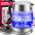 Czajnik elektryczny szklany bezprzewodowy stal 1,7l podświetlany LED 2200W 1.7 l 2200 w bezbarwny metal, szkło