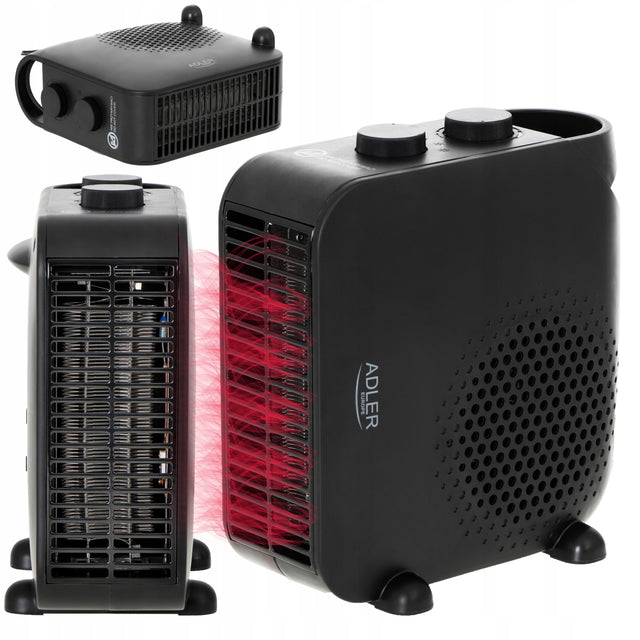 Termowentylator AD 7725 Black 2000W 2 Poziomy Mocy + Termostat czarny farelka elektryczna grzejnik do pokoju piecyk z nawiewem zabezpieczenie przed