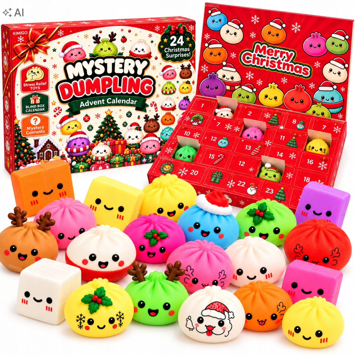 KALENDARZ ADWENTOWY SQUISHY 24 GNIOTKI ANTYSTRESOWY 3D ŚWIĘTA PREZENT stojący