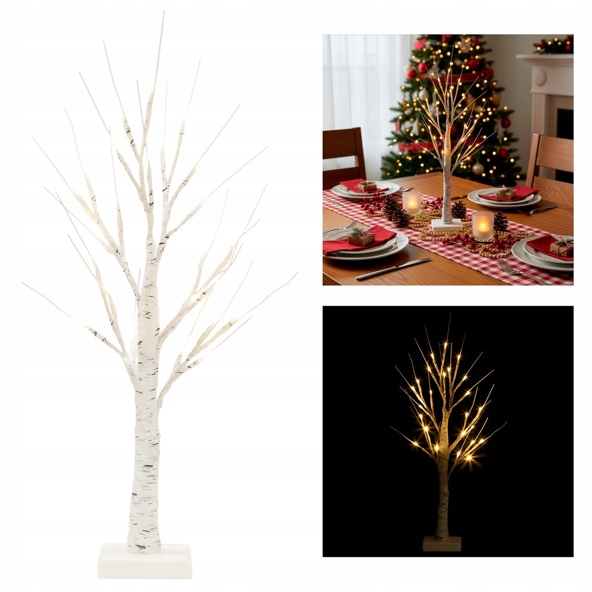 DRZEWKO ŚWIĄTECZNE 25LED OZDOBNE ŚWIECĄCE 60 cm BRZOZA LAMPKA DEKORACYJNA