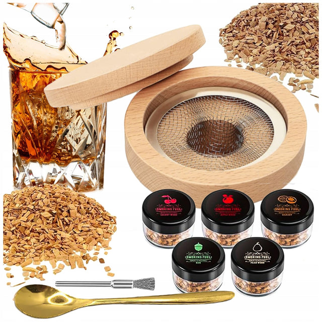 Zestaw do wędzenia whisky smoker drewienka aroma prezent dzień chłopaka aromatyzowanie drinków i koktajli, akcesoria barmańskie, 8 elementów