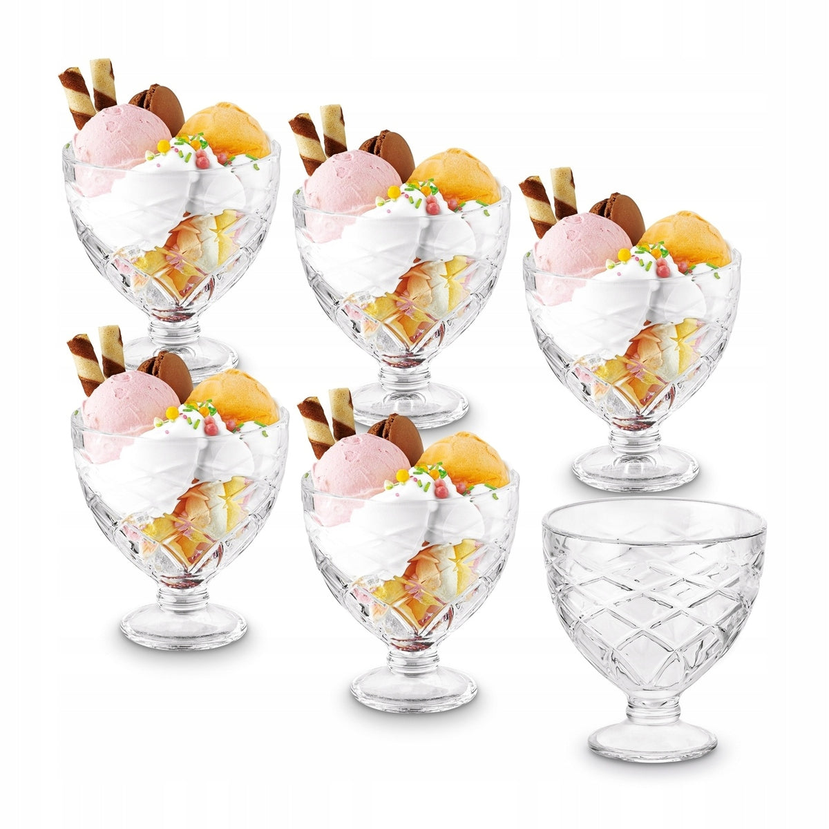 Komplet PUCHARKÓW SZKLANYCH Deserowych na NÓŻCE Tadar Helado 6x400 ml kieliszki do lodów, kremów i owoców