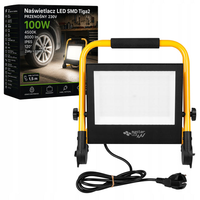 Halogen LED naświetlacz lampa 100W 4500K przenośny roboczy budowlany rączka reflektor do warsztatu IP65 8000 lm neutralne białe światło