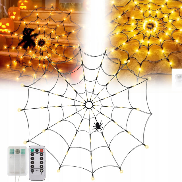 Dekoracje halloween świecąca pajęczyna lampki sztuczny pająk LED 120 CM