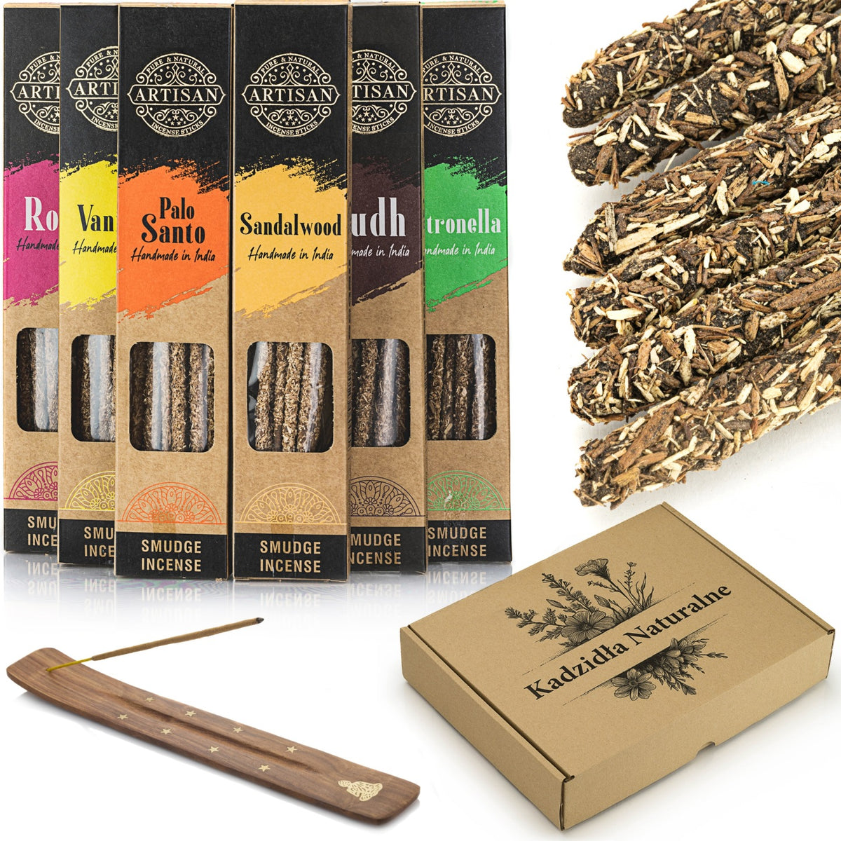 Kadzidełka rzemieślnicze Artisan otaczane Palo Santo zestaw 6 zapachów patyczki zapachowe do domu, kadzidła aromatyczne