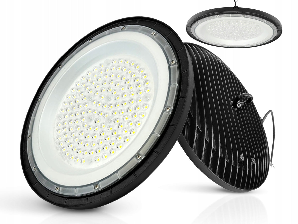 Lampa Przemysłowa LED High Bay UFO 100W 4000K 11200lm IP65 na magazyn halę oprawa sufitowa wisząca, neutralna barwa