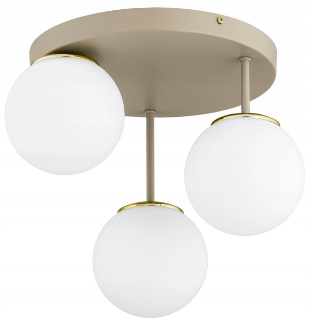 Lampa Wisząca Sufitowa Plafon Żyrandol Szklane Kule Milo Beżowy Ecru Złoty oprawa oświetleniowa 3-punktowa metalowa gwint E27 klosz 14 cm