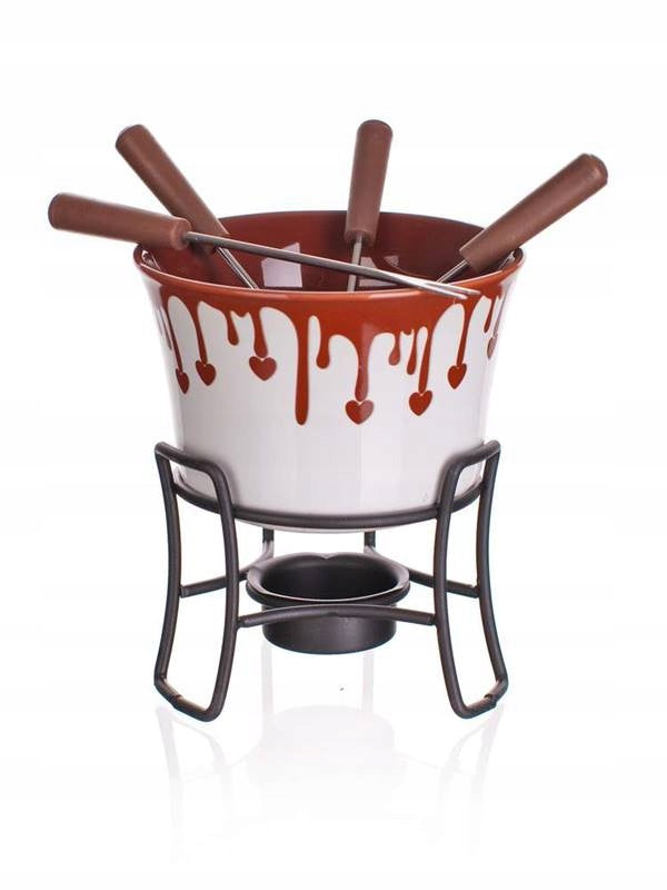 Fondue do czekolady z widelczykami choco dark 6EL podgrzewacz founde do maczania owoców i słodyczy, zestaw deserowy