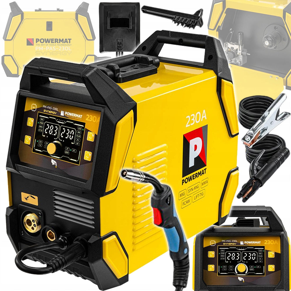Spawarka inwertorowa migomat półautomat 230A MIG MAG MMA TIG lift synergia drut 0,6–1,0 mm, zasilanie 230 V, cykl pracy