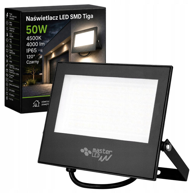 Halogen LED naświetlacz lampa 50W 4500K zewnętrzny IP65 reflektor do ogrodu, oświetlenie podjazdu, 4000 lm, światło białe neutralne