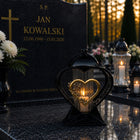 Znicz duży Serce z wkładem LED na baterie z różą czarny Wszystkich Świętych Lampion nagrobny elektryczny ozdoba