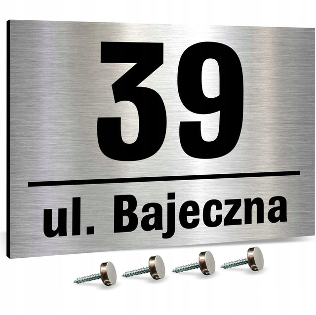 Tabliczka z numerem na dom tablica adresowa aluminiowa numer domu trwała oznaczenie posesji, szyld wejściowy, srebrna 32 x 21 cm