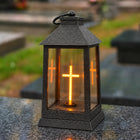ZNICZ NA GRÓB ZE ŚWIECZKĄ LAMPION LATARNIA NAGROBNA LED 3D KRZYŻ ŚWIECZKA wkład elektryczny cmentarny, wysokość 20 cm