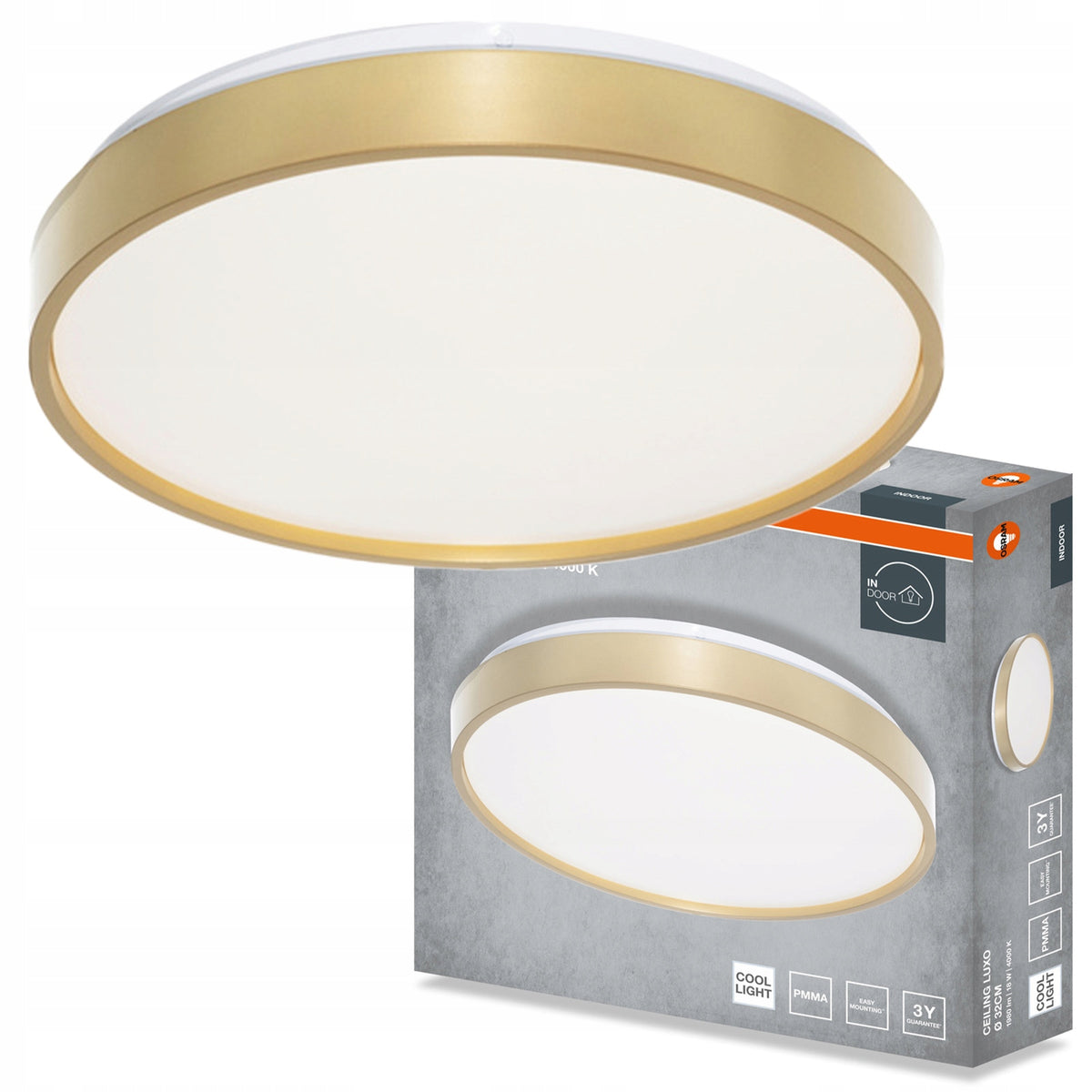 Plafon LED Lampa Sufitowa Oprawa Natynkowa Panel 18W 990lm 4000K osram okrągłe oświetlenie wnętrz, złote, neutralna