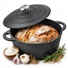 Garnek żeliwny 4,8 L do Pieczenia Kociołek brytfanna 26cm Indukcja Gaz z pokrywką, do piekarnika, na kuchnię ceramiczną