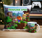 Craft Zestaw dla Gracza Pikselowy Kwadratowy Świat + imię Kubek Poduszka upominek gamingowy, dekoracja pokoju z