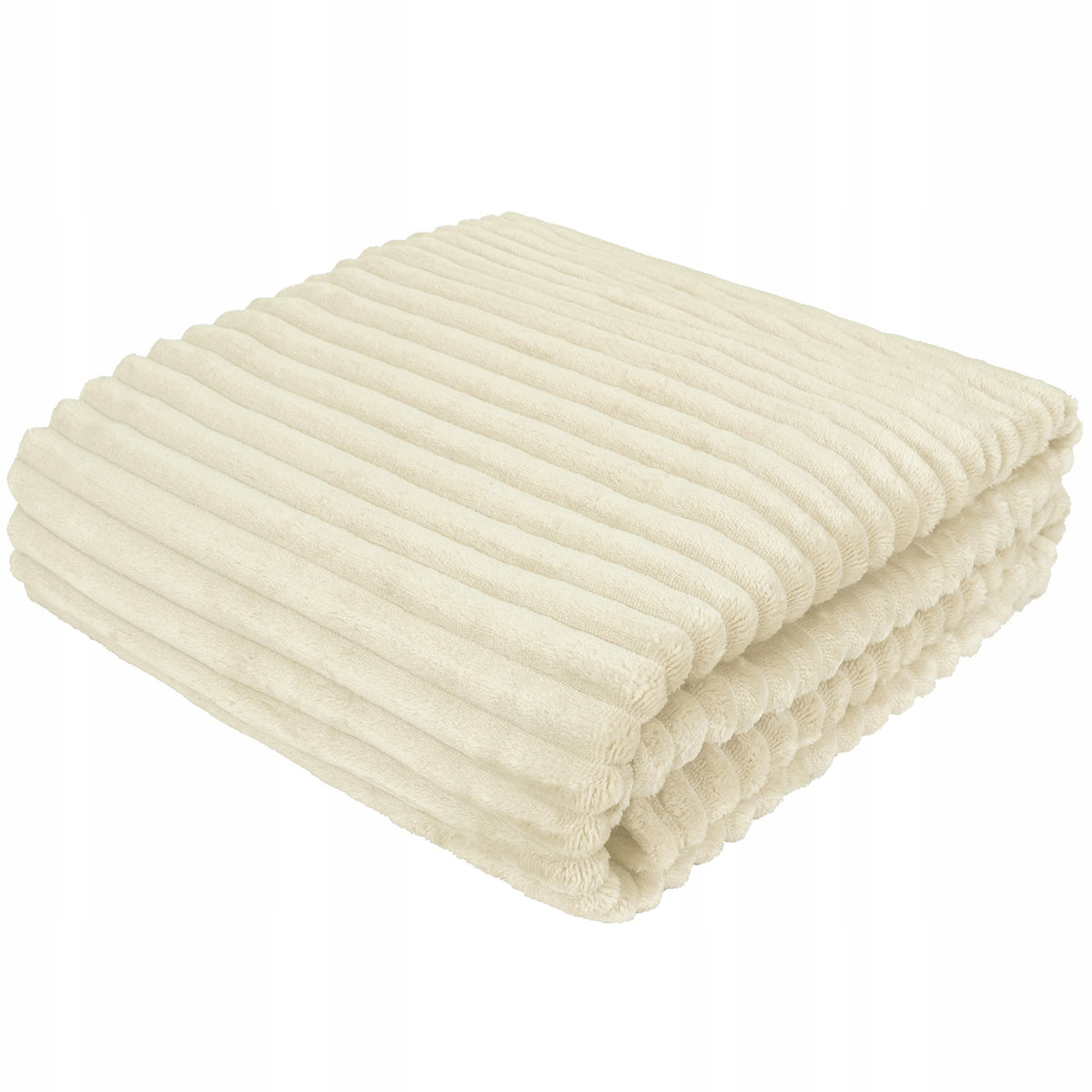 Koc polarowy fala 220x240 kremowy pled z poliestru, narzuta na łóżko, beżowy, certyfikat oeko-tex Standard 100