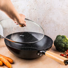 WOK 30 cm z pokrywką KINGHoff KH1984 stal węglowa nieprzywierająca Indukcja patelnia głęboka do smażenia