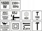 MŁOT WYBURZENIOWY 65J CHŁODZONY OLEJEM do kucia betonu i prac rozbiórkowych, uchwyt HEX 30, moc 1600 W, 12 kg, 1900