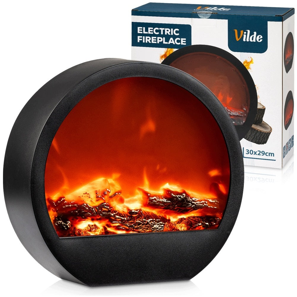 Kominek elektryczny LED metalowy czarny dekoracyjny stojący wiszący 30 cm imitacja płomienia, atrapa ognia do salonu