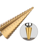 WIERTŁA DO METALU DREWNA TWORZYW SZTUCZNYCH STOŻKOWE STOPNIOWE 4-32mm HEX zestaw 3 szt. spiralne HSS, do blach, uchwyt