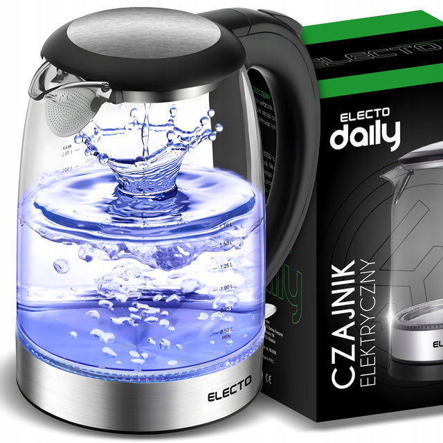 Czajnik elektryczny szklany bezprzewodowy 1,7l z podświetleniem LED 1800W 1.7 l 1800 w bezbarwny metal, szkło, tworzywo sztuczne