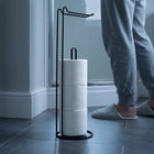 Stojak na papier toaletowy Uchwyt Loft Czarny Metalowy 54cm Stabilny wolnostojący do łazienki, wieszak rolki WC