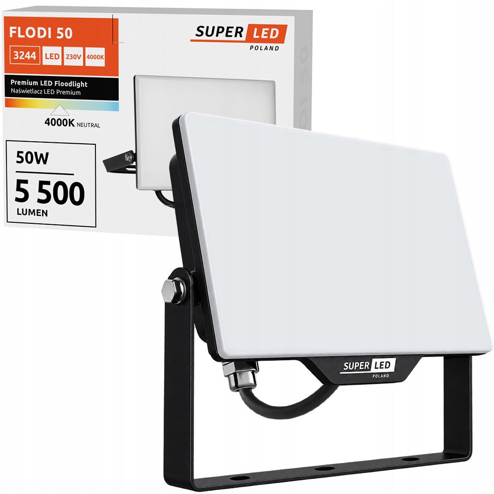 Halogen Naświetlacz Lampa LED 50W 55000 lm 4000K barwa neutralna biały reflektor zewnętrzny IP65 do ogrodu i posesji