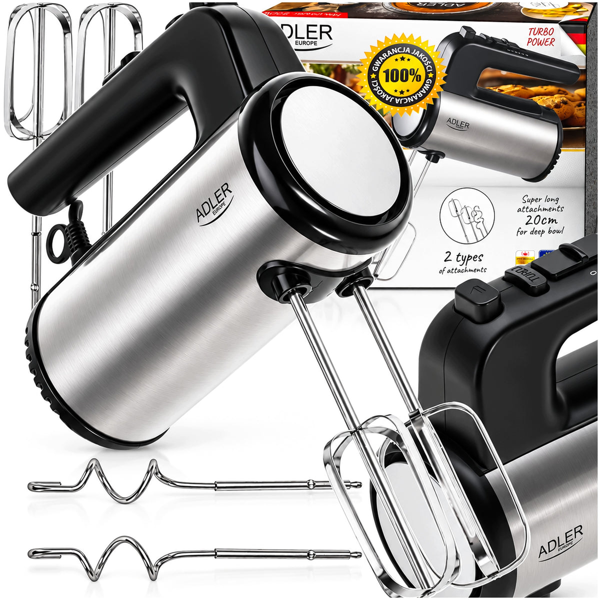 Mikser ręczny robot kuchenny blender mixer turbo lekki 5 trybów 5w1 900W czarny