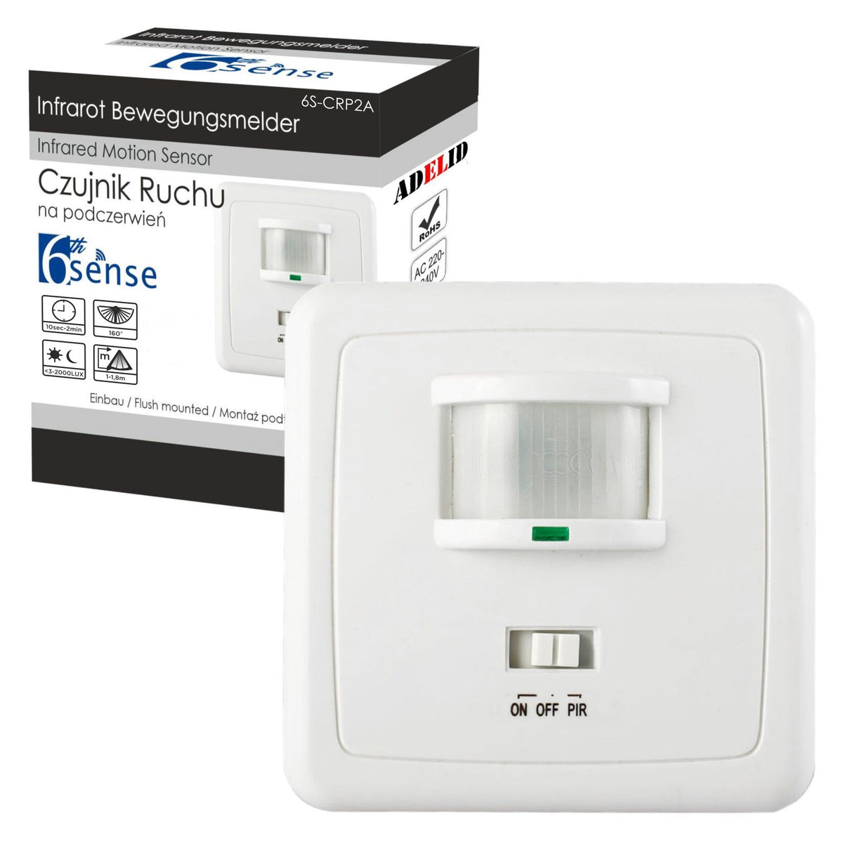 Czujnik ruchu LED sensor włącznik do puszki detektor PIR podtynkowy 1200W automat oświetleniowy, sterowanie lampami
