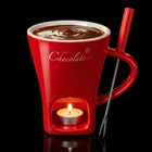KUBEK DO FOUNDE CZEKOLADOWEGO czerwony ceramiczny ZESTAW DO CZEKOLADY 130ml podgrzewacz tealight, owoce, desery