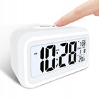 Budzik zegar wyświetlacz LED elektroniczny cyfrowy nowoczesny biały alarm, zegarek stołowy, do sypialni, na szafkę nocną