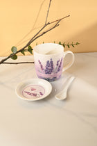 Kubek z łyżeczką+ spodek filiżanka ceramiczna 300 ml w kwiaty, kolorowe naczynie do kawy i herbaty, opakowanie
