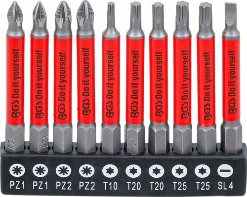 Zestaw bity antypoślizgowe magnetyczne długie 1/4" 10 szt. PZ, TX, SL końcówki wkrętakowe do wkrętarki, płaski Pozidriv