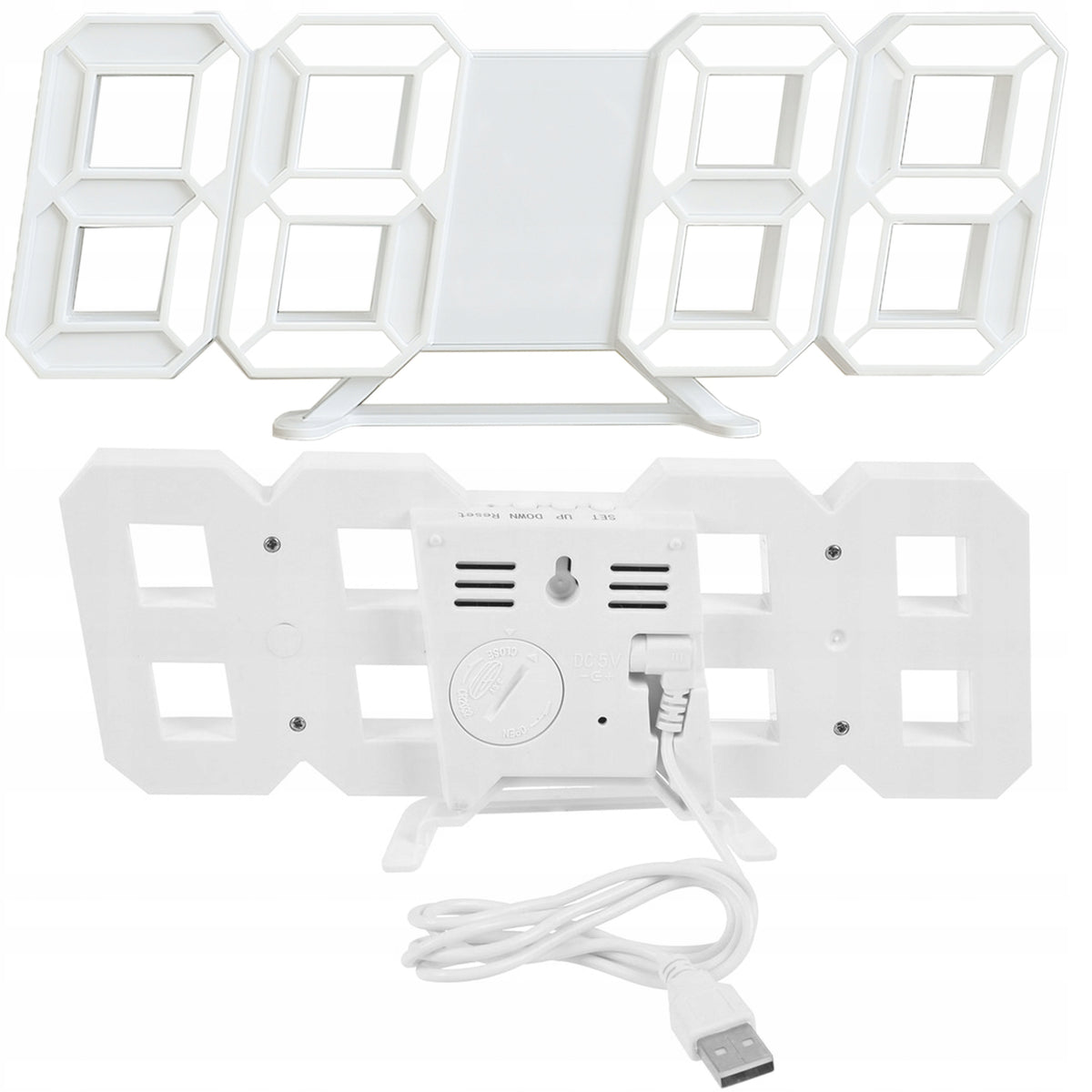 4w1 Zegar cyfrowy LED 3D ścienny stojący budzik termometr data alarm elektroniczny czasomierz do pokoju i biura, na