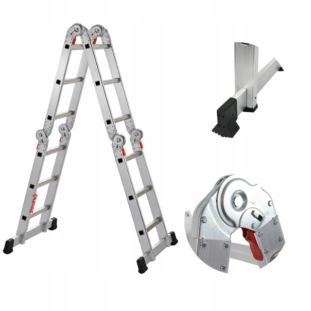 Drabina przegubowa 4x3 aluminiowa składana 150kg podest 12 stopni standheiz wielofunkcyjna do prac remontowych, wysokość robocza 4,5 m