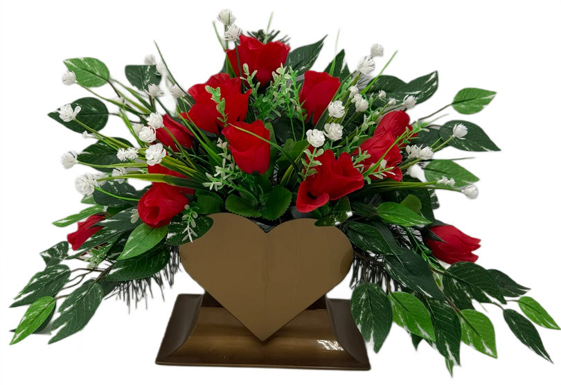 Stroik na cmentarz grób kompozycja wiązanka pomnik kwiaty sztuczne serce dekoracja nagrobna 34 cm ozdoba pamięci
