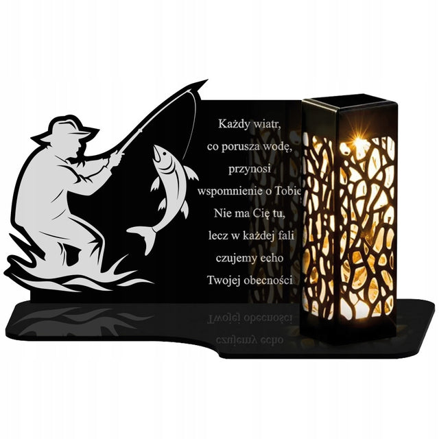 Znicz Solarny LED Dla Wędkarza Rybaka Na Grób Premium Czarny Wieczny lampion nagrobny cmentarny 20 cm czas działania ponad 75 godzin