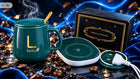 2x zestaw kubek podgrzewany podstawka podgrzewacz wody herbaty kawy prezent ceramiczny 350 ml, do napojów, można myć w